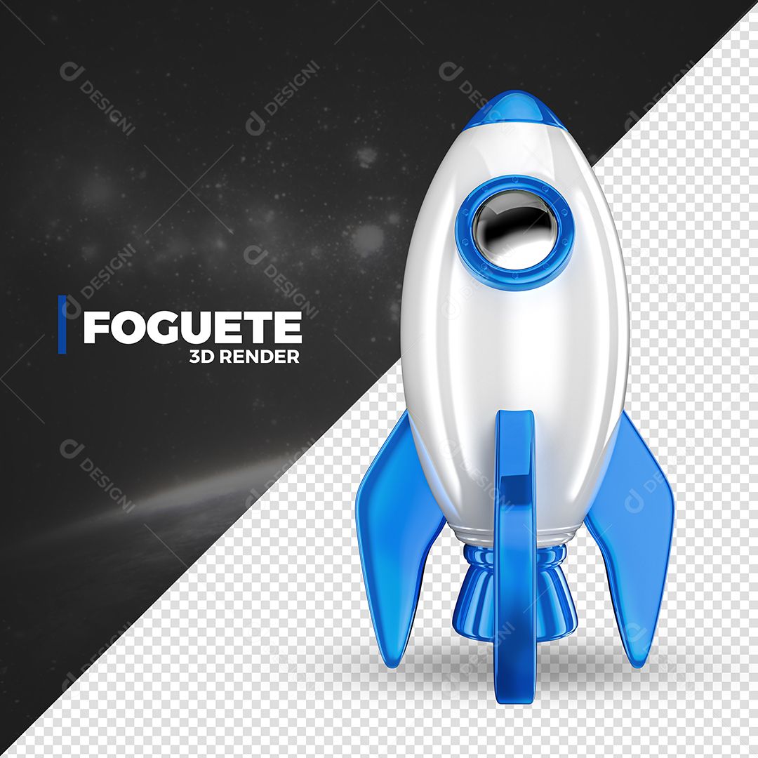Elemento 3D Foguete Branco E Azul Escuro Para Composição PSD Premium