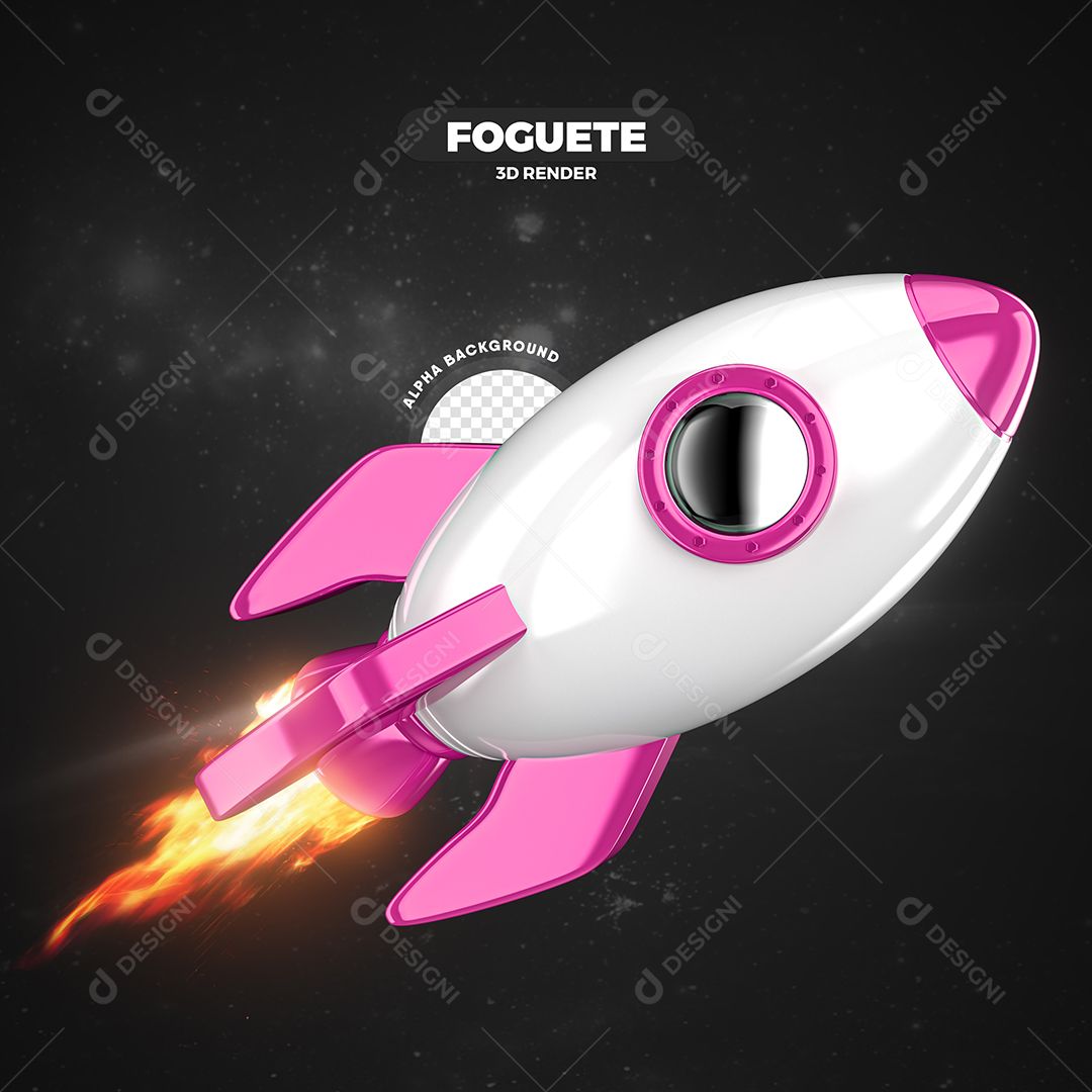 Foguete 3D Branco E Rosa Elemento Para Composição PSD Premium