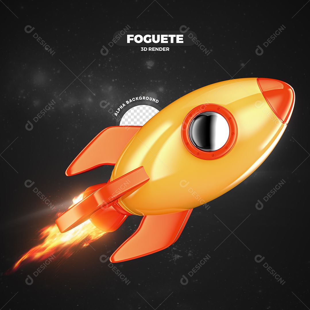 Foguete 3D Amarelo E Laranjado Elemento Para Composição PSD Premium