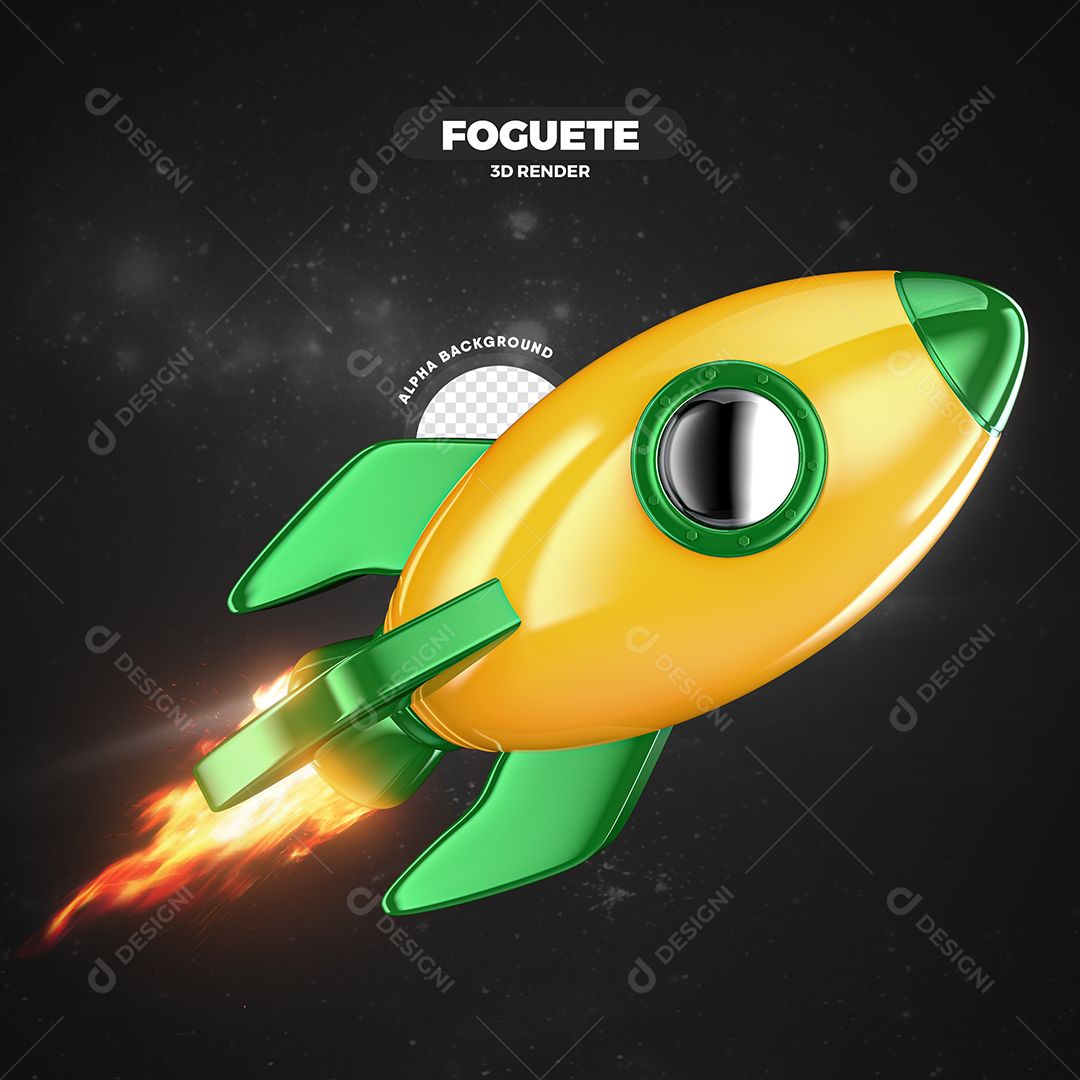 Foguete 3D Amarelo E Verde Elemento Para Composição PSD Premium
