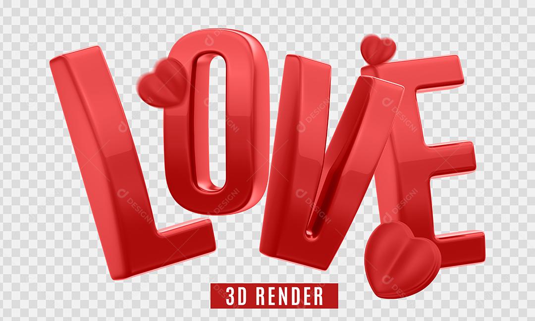 Texto 3D Love Para Composição PSD Sem Fundo