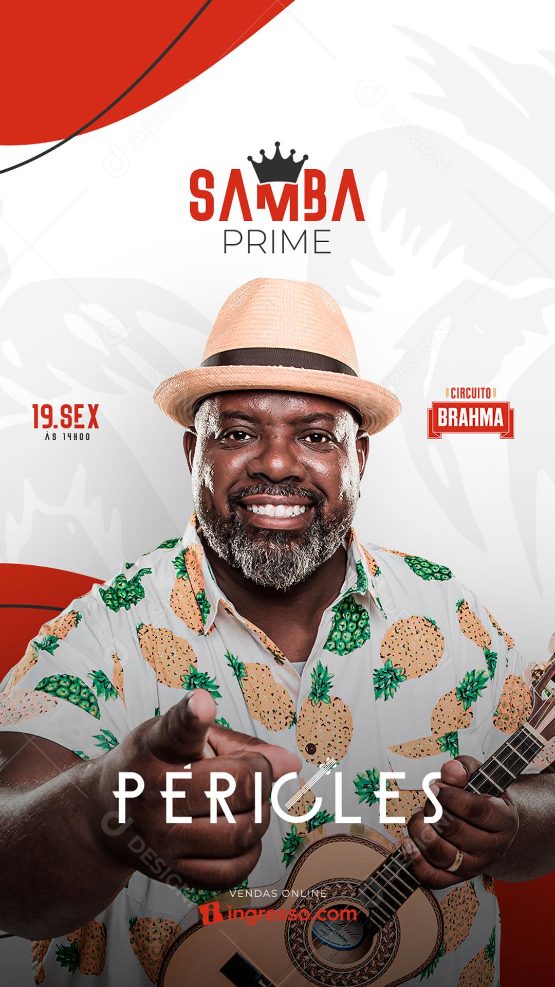 Flyer Story Show Evento Samba Cantor Péricles Social Media PSD Editável