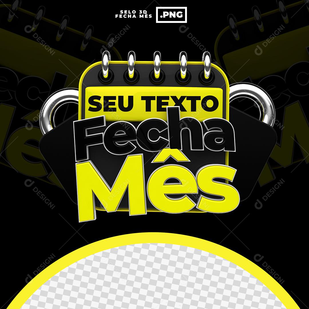 Fecha Mês Selo 3D Texto Editável PSD