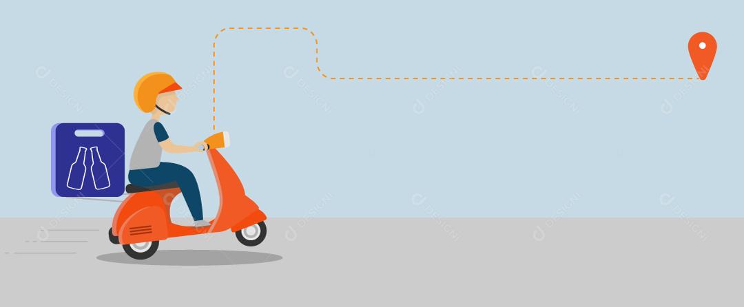 Banner Motoboy Fazendo Entrega de Caixas de Bebidas Vetor EPS