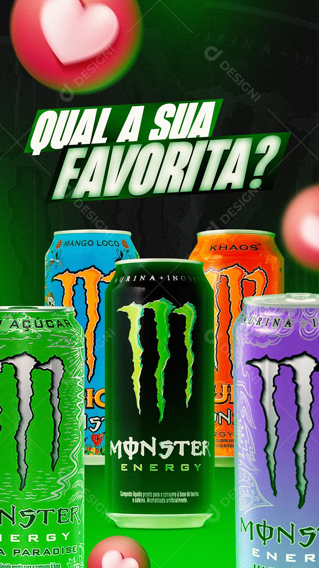 Energético Qual A Sua Favorita Monster Energy Social Media PSD Editável