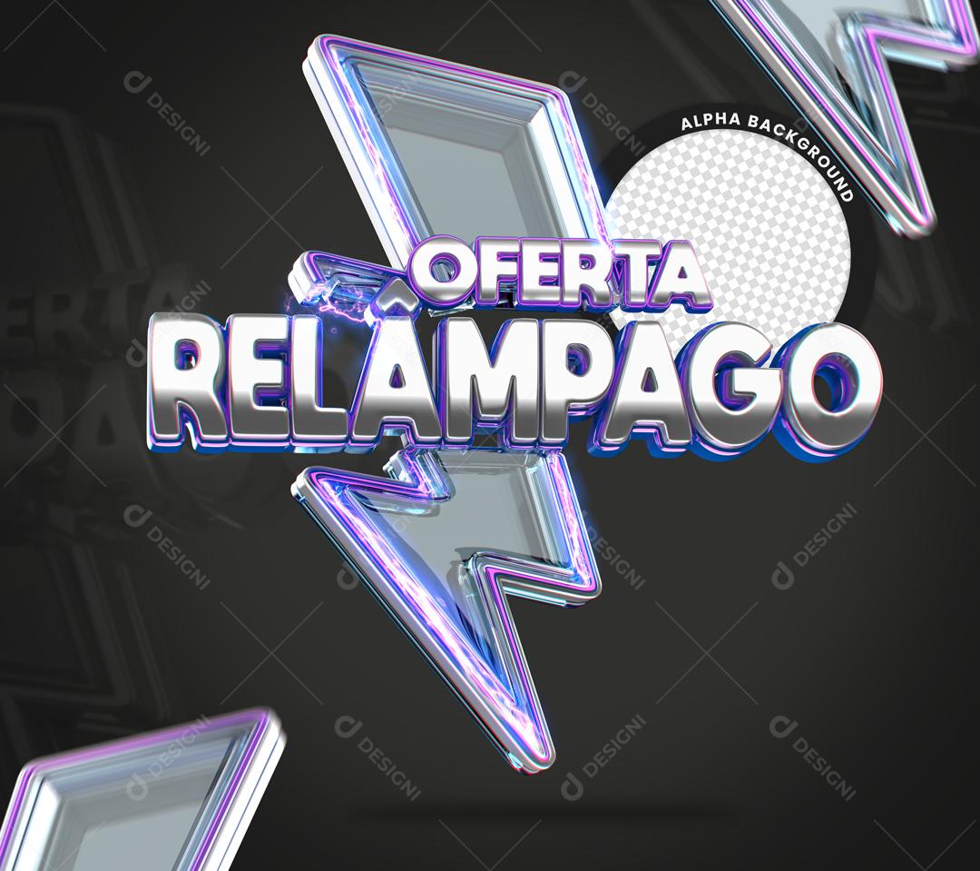 Offer Lightning 3D Silver Stamp With Purple Edges For Compositing Premium Psd