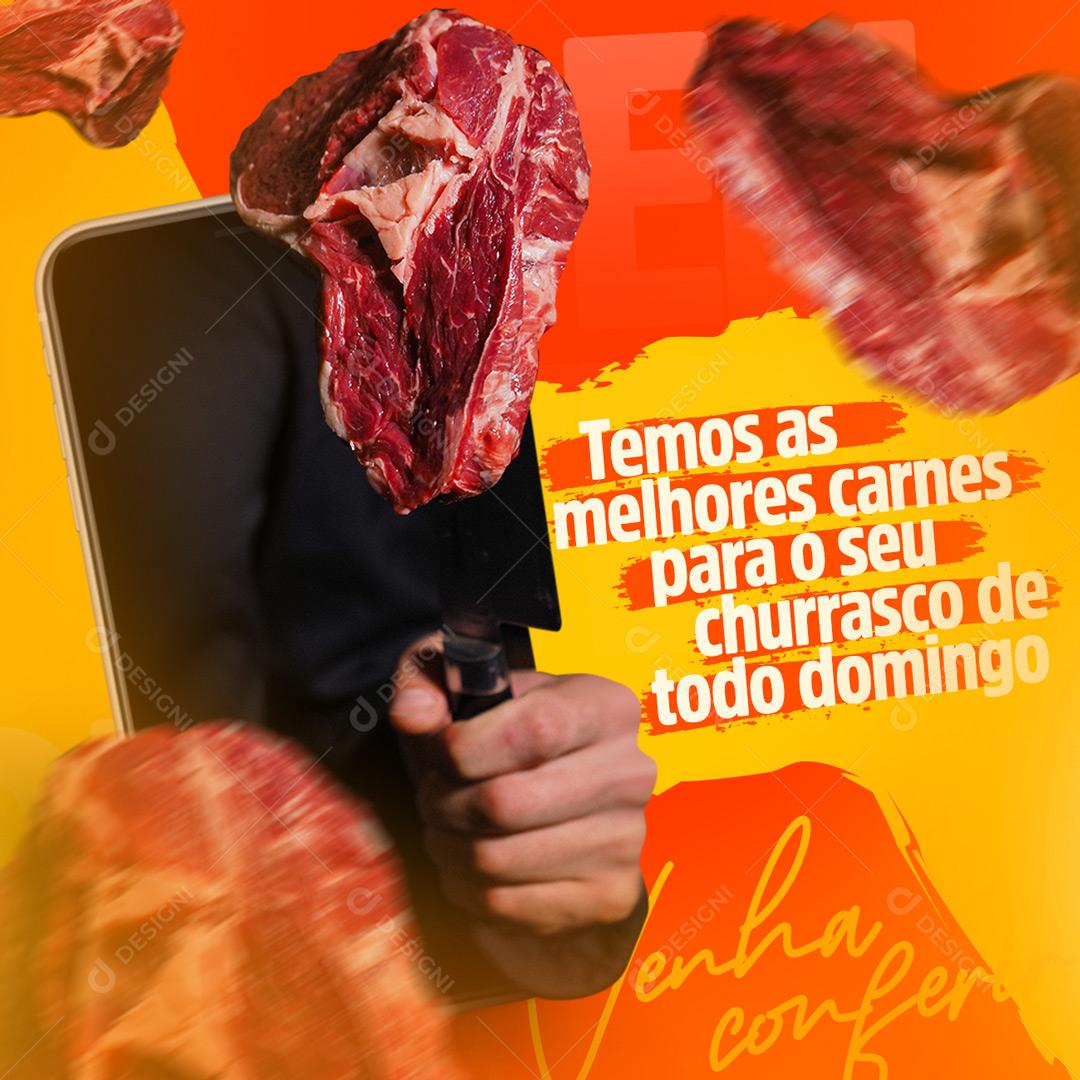 Social Media Temos As Melhores Carnes Para O Seu Churrasco Açougue PSD Editável
