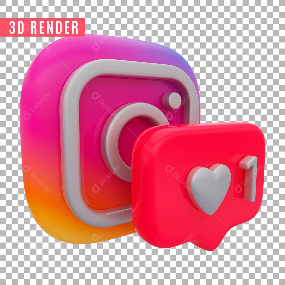 Elemento 3D Instagram E Like Para Composição PSD Sem Fundo