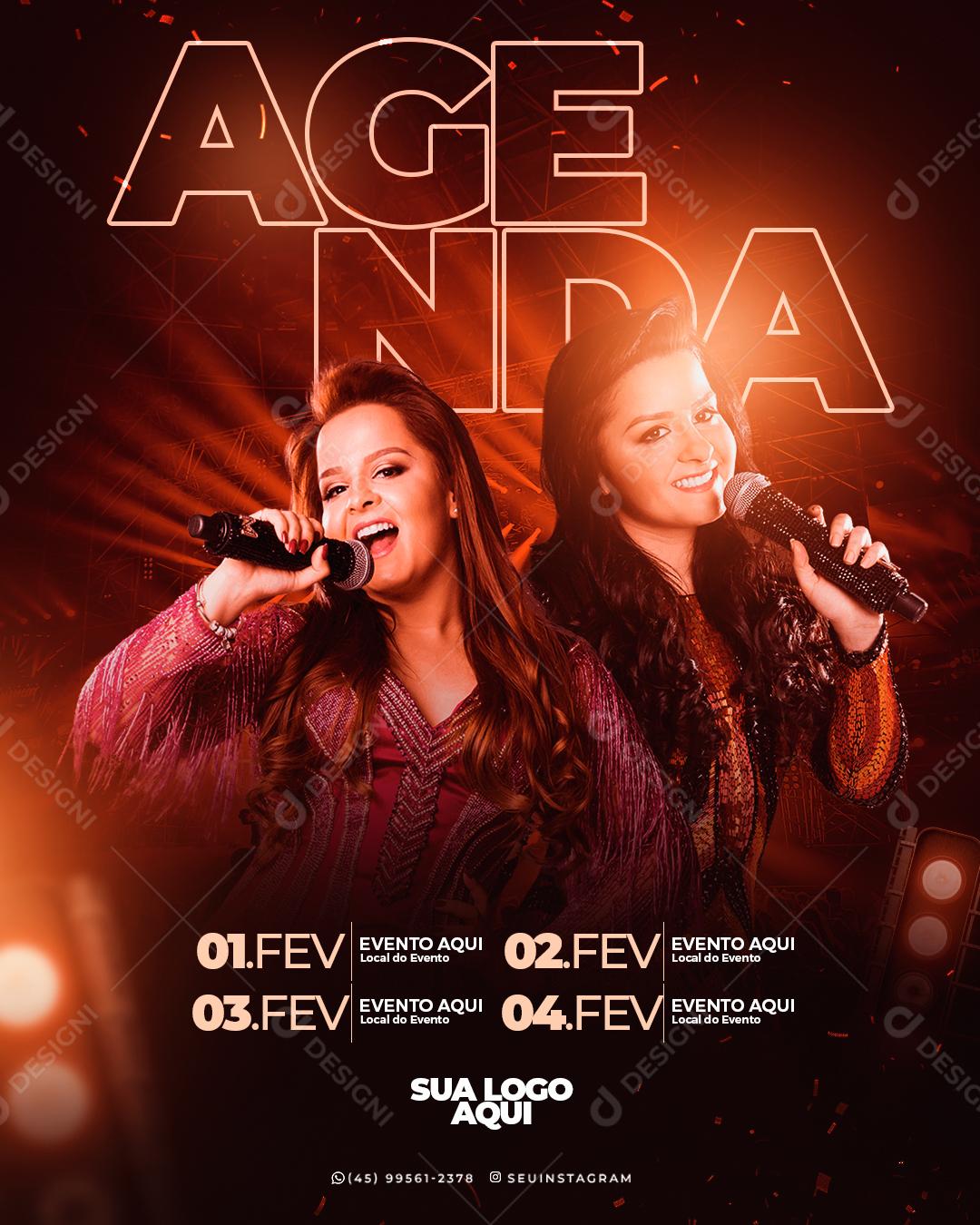 Flyer Eventos Agenda Dupla Sertaneja Maiara e Maraisa Social Media PSD Editável