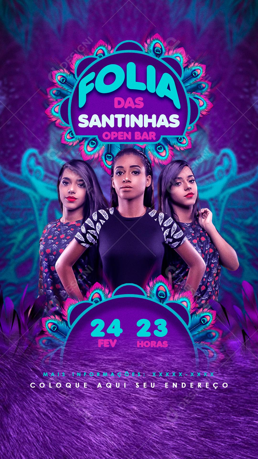 Folia Das Santinhas Open Bar Flyers Social Media PSD Editável