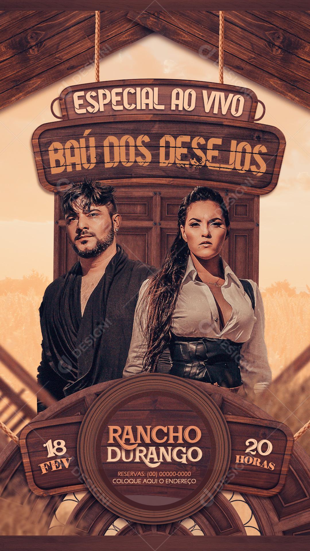 Flyers Especial Ao Vivo Baú Dos Desejos Rancho Durango Social Media PSD Editável