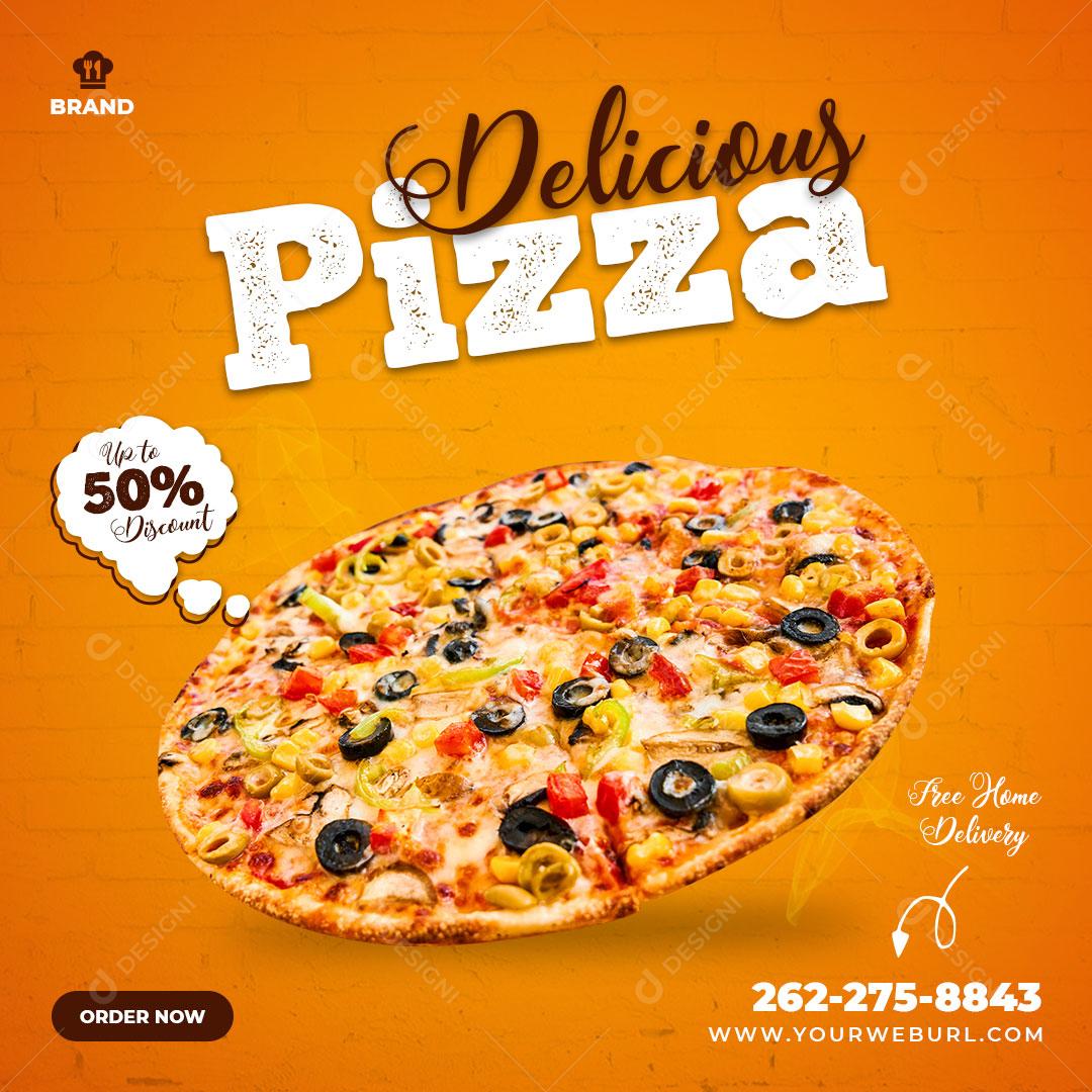 Deliciosa Pizza Entrega Grátis Social Media PSD Editável