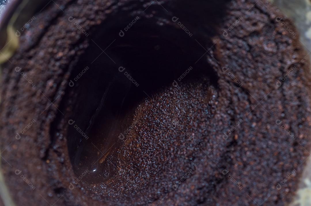 Borra de café na peneira, borra de café na peneira vista de cima para baixo