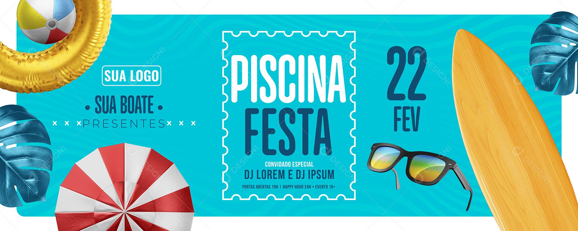 Social Media Banner De Festa Na Piscina De Verão PSD Editável