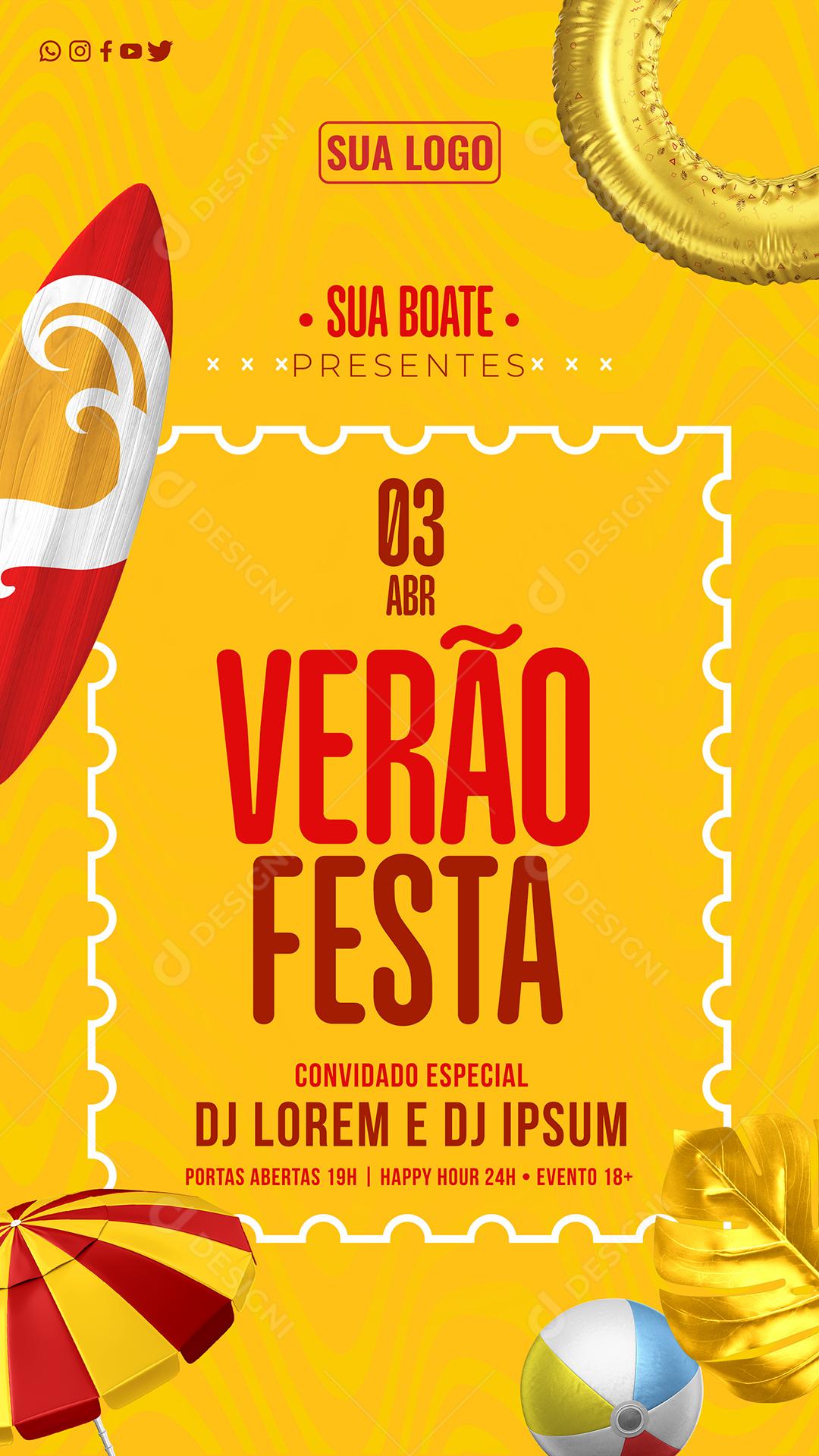 Social Media Festa De Verão Sua Boate Presente PSD Editável