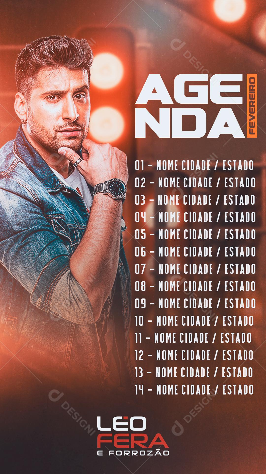 Flyer Agenda Leo Fera Fevereiro Social Media PSD Editável