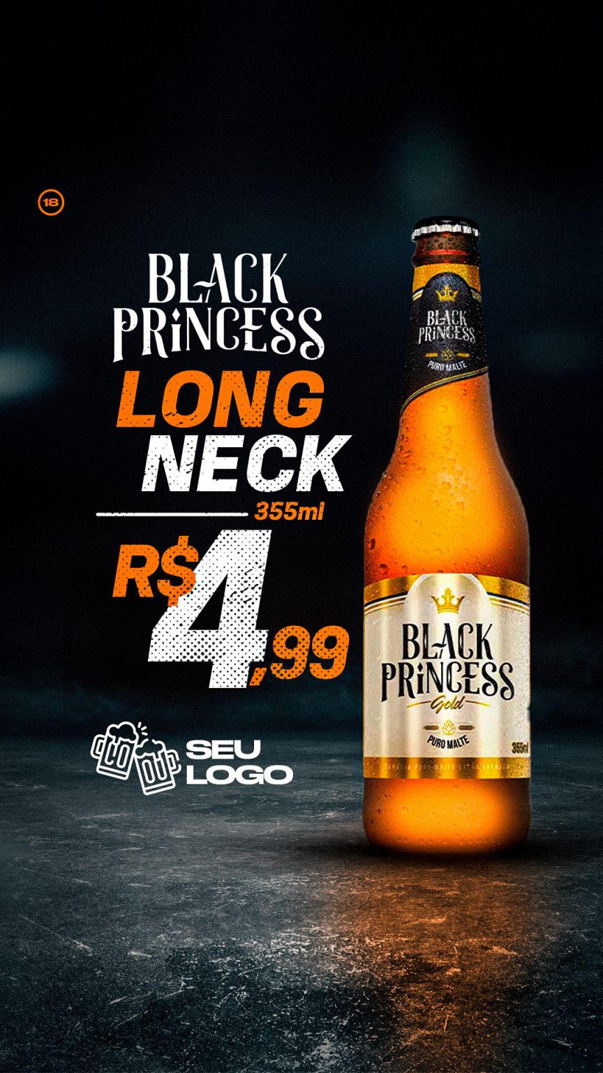 Social Media Black Princess Long Neck 355 Ml Cerveja PSD Editável
