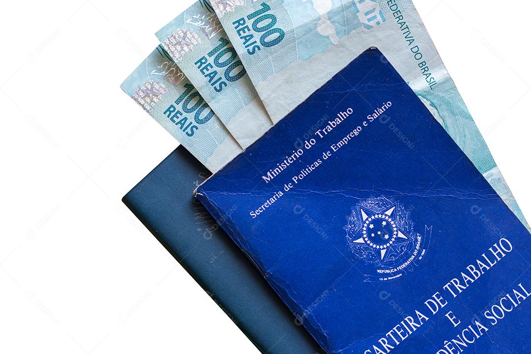Foto Cartão de Trabalho Brasileiro Com Dinheiro Brasileiro Isolado no Fundo Branco