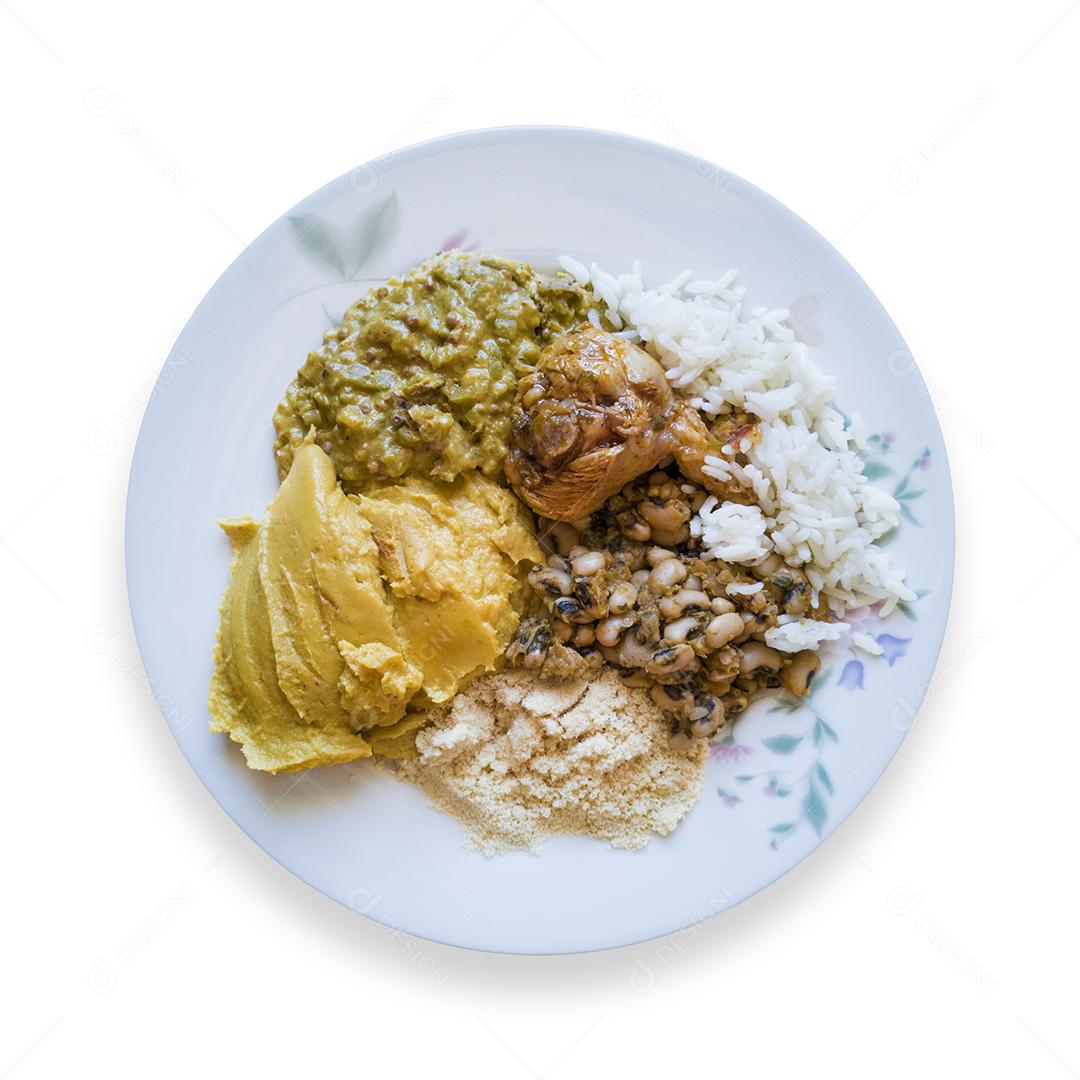 Foto Prato de Comida Com Caruru Prato Tradicional Afro Brasileiro Isolado Fundo Branco