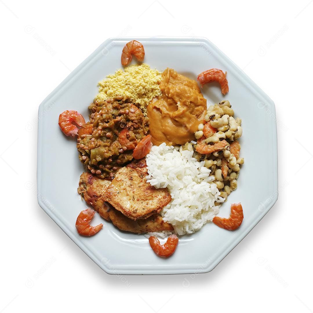 Foto Prato de Comida Com Caruru Prato Tradicional Afro Brasileiro Isolado Fundo Branco