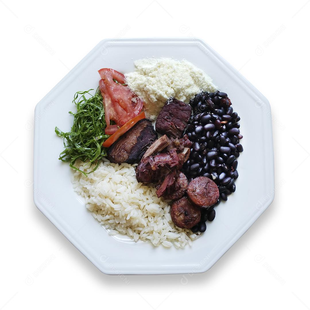 Foto Feijoada Comida Tradicional Brasileira Prato de Comida Isolado no Fundo Branco