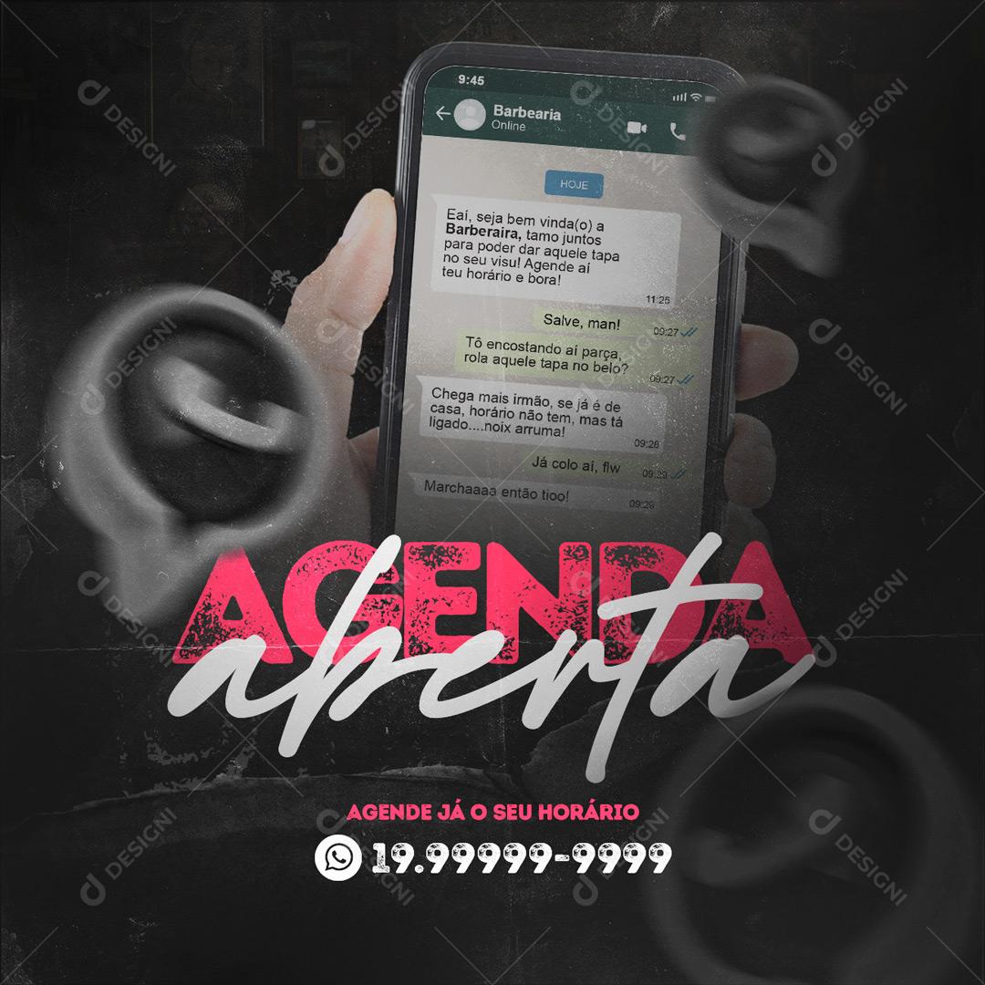 Social Media Agenda Aberta Barbearia PSD Editável