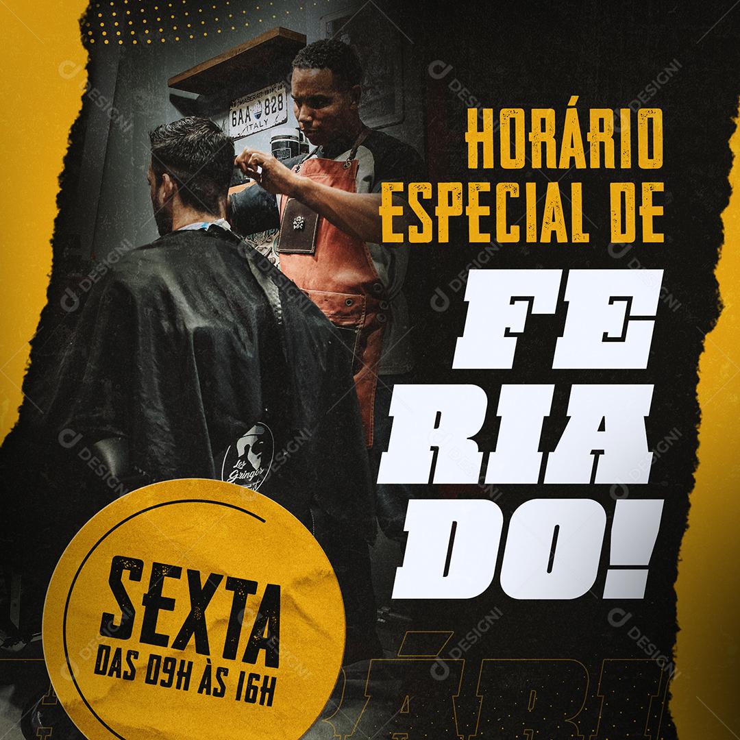 Barbearia Horário Especial De Feriado Social Media PSD Editável