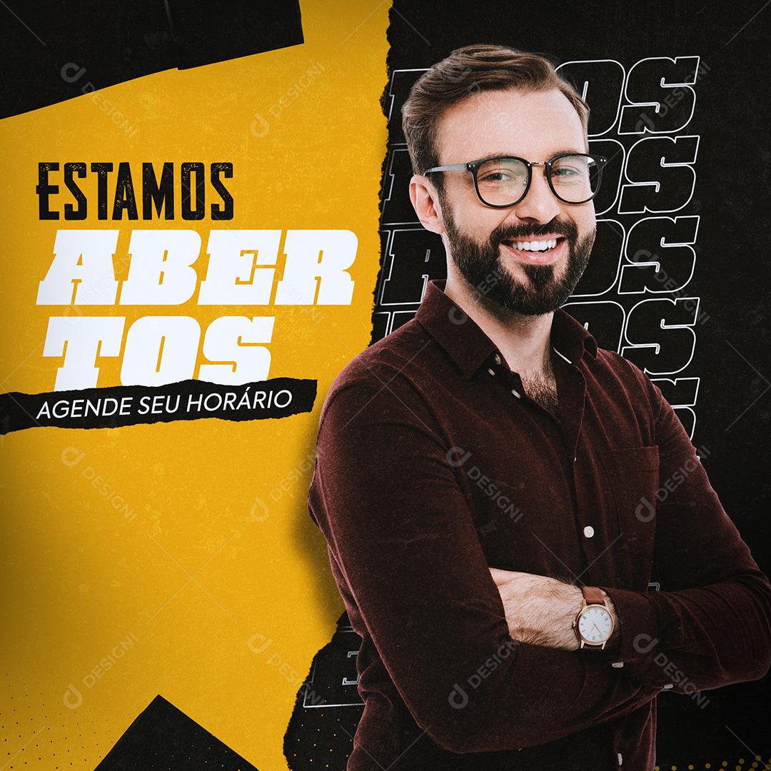 Social Media Estamos Abertos Agende Seu Horário Barearia PSD Editável