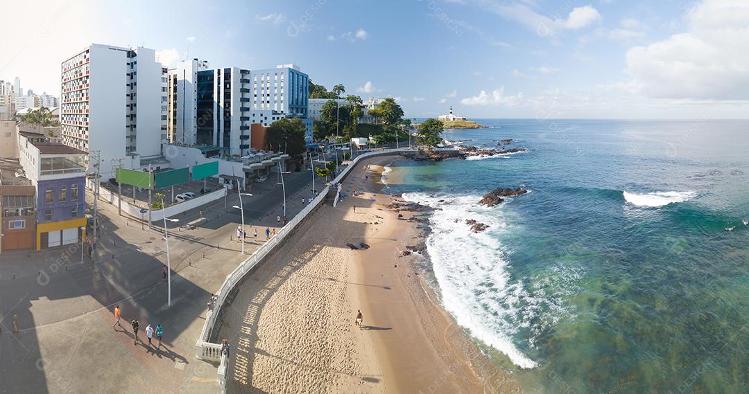 Foto Drone Vista Aérea da Praia da Barra Em Salvador Bahia Brasil