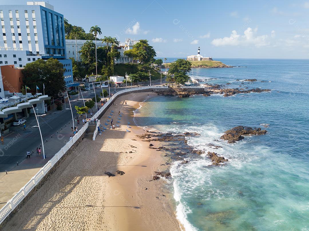 Foto Drone Vista Aérea da Praia da Barra Em Salvador Bahia Brasil