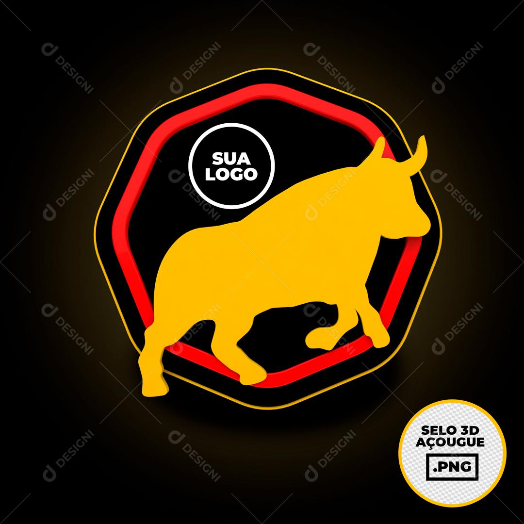 Selo 3D para Composição Açougue Boi Carnes PSD Editável