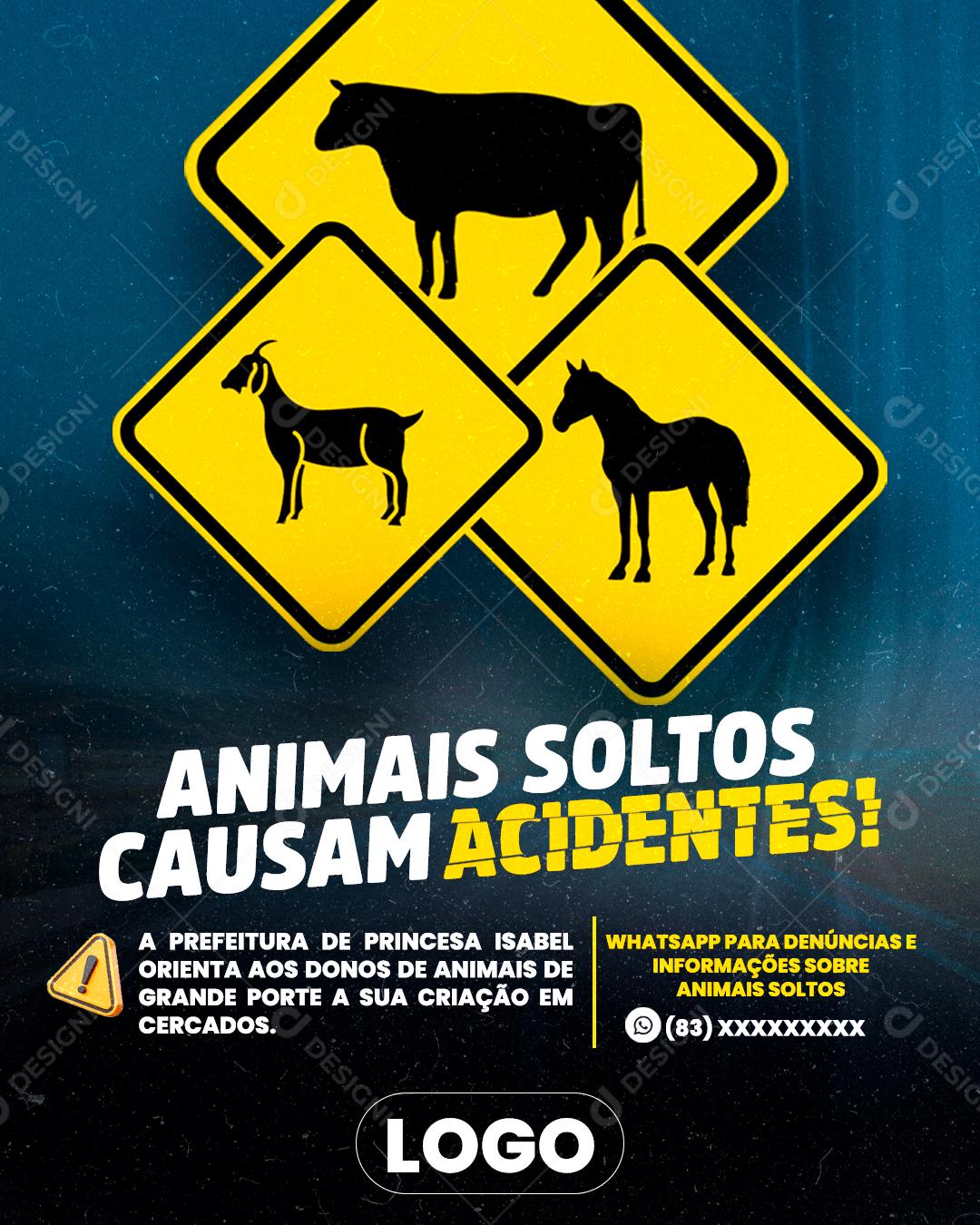 Animais Soltos Na Pista Causam Acidentes Social Media PSD Editável