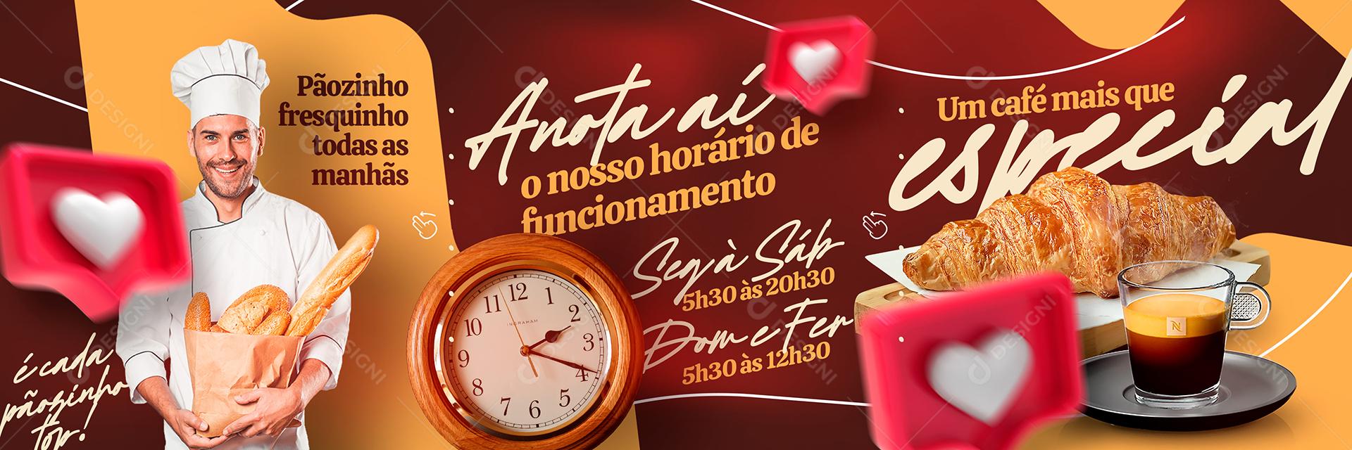 Social Media Padaria Pãozinho Fresquinho Carrossel PSD Editável