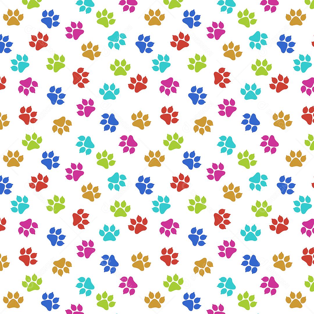 Pattern padrão estampa padrão de patinhas de felino pegadas coloridas em fundo branco