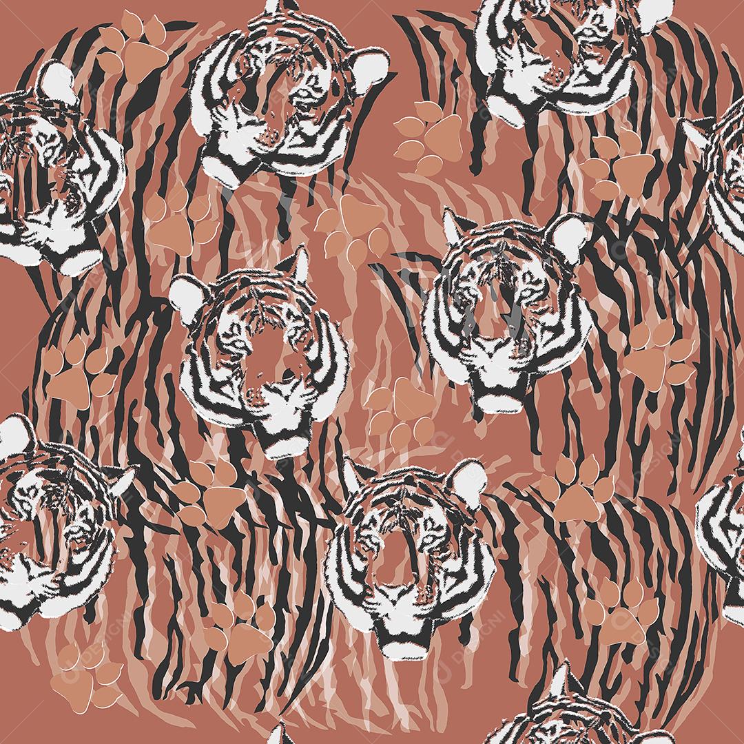 pattern padrão estampa padrão de tigres em grupo com fundo terra cota