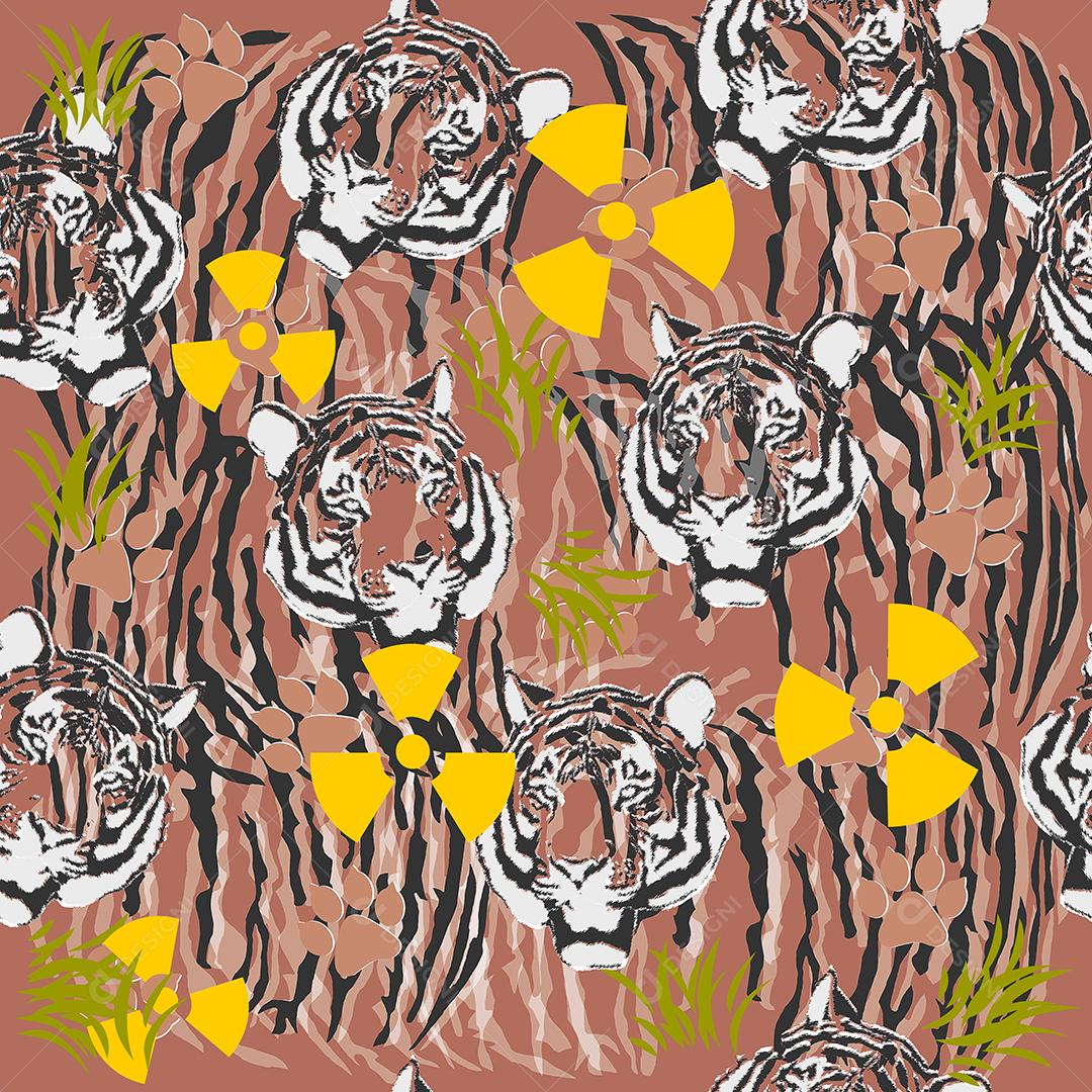 animal pattern estampa padrão de tigres em grupo com radioatividade