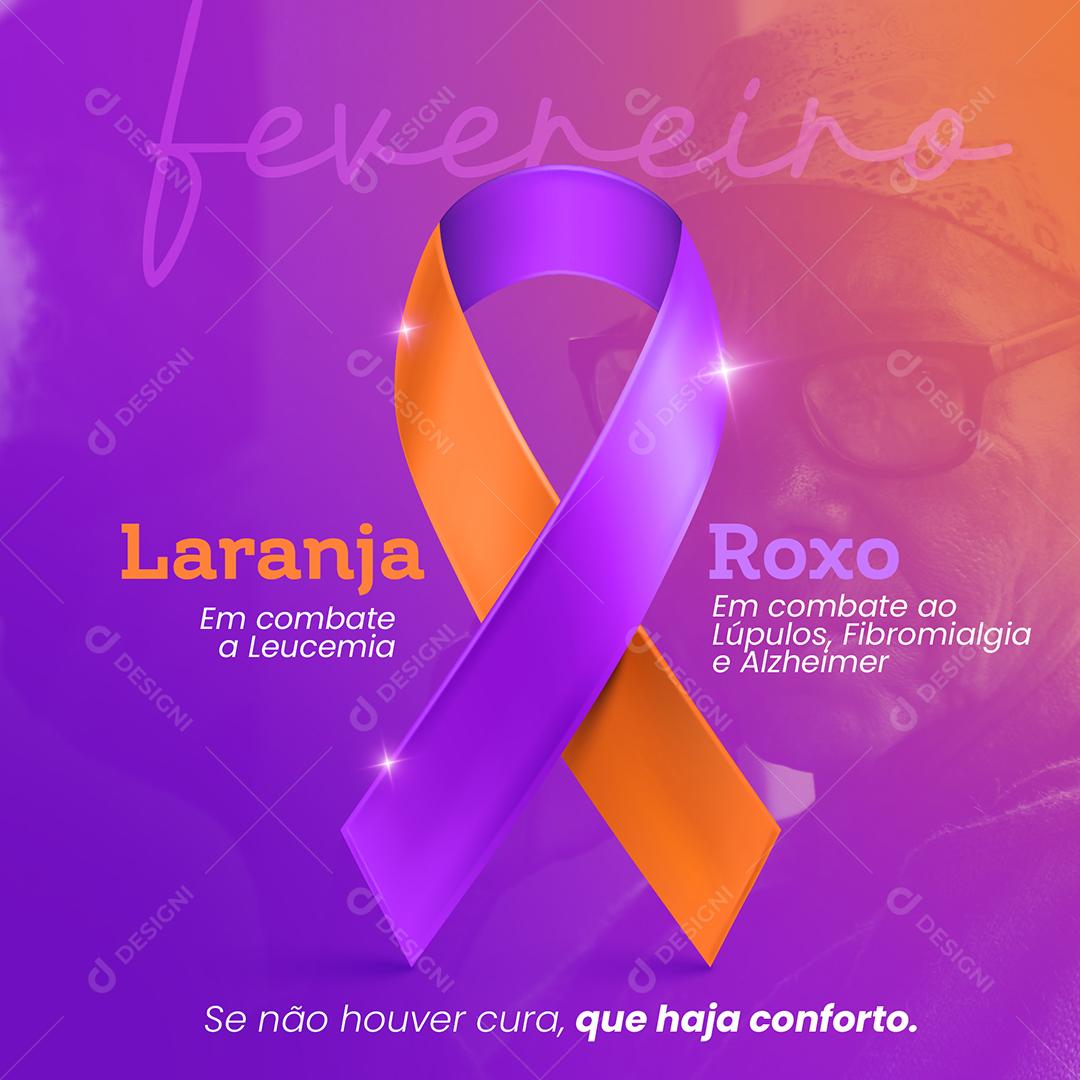 Template Social Media Fevereiro Roxo e Laranja Mês do Combate PSD Editável