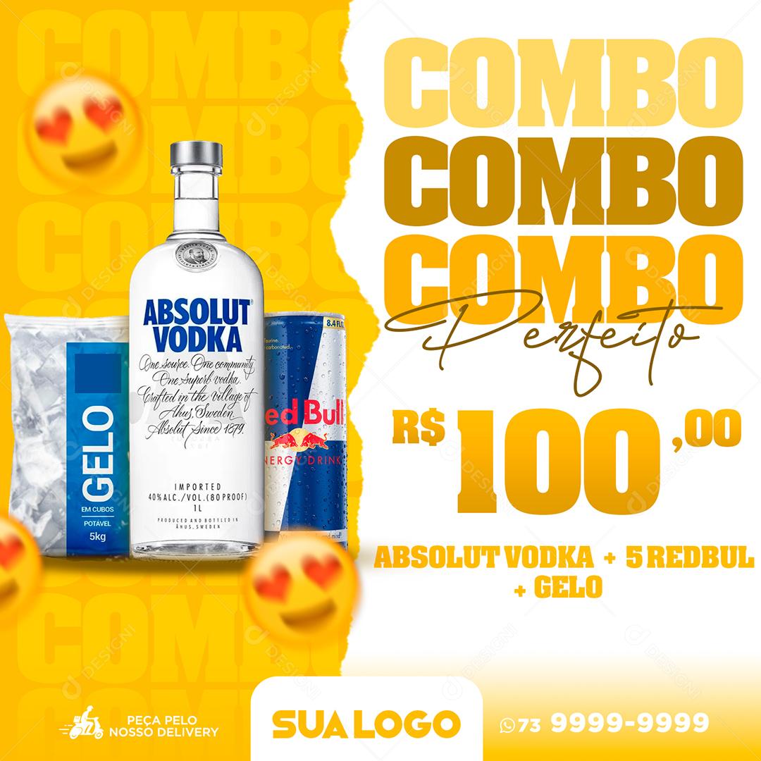 Social Media Combo Perfeito Absolut Vodka + Red Bull E Gelo Distribuidora PSD Editável