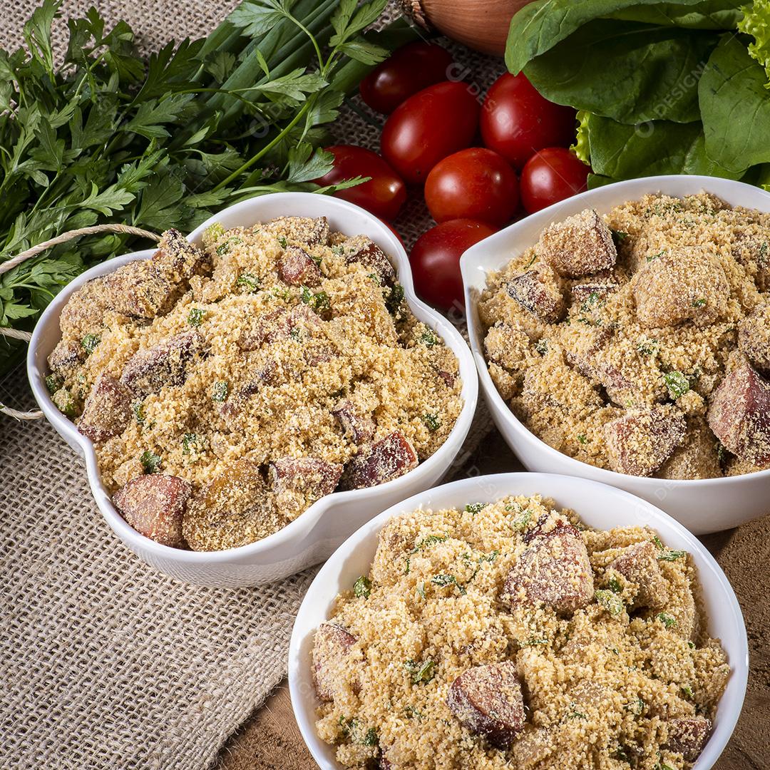 Brazilian farofa. Made from cassava flour, bacon and sausage