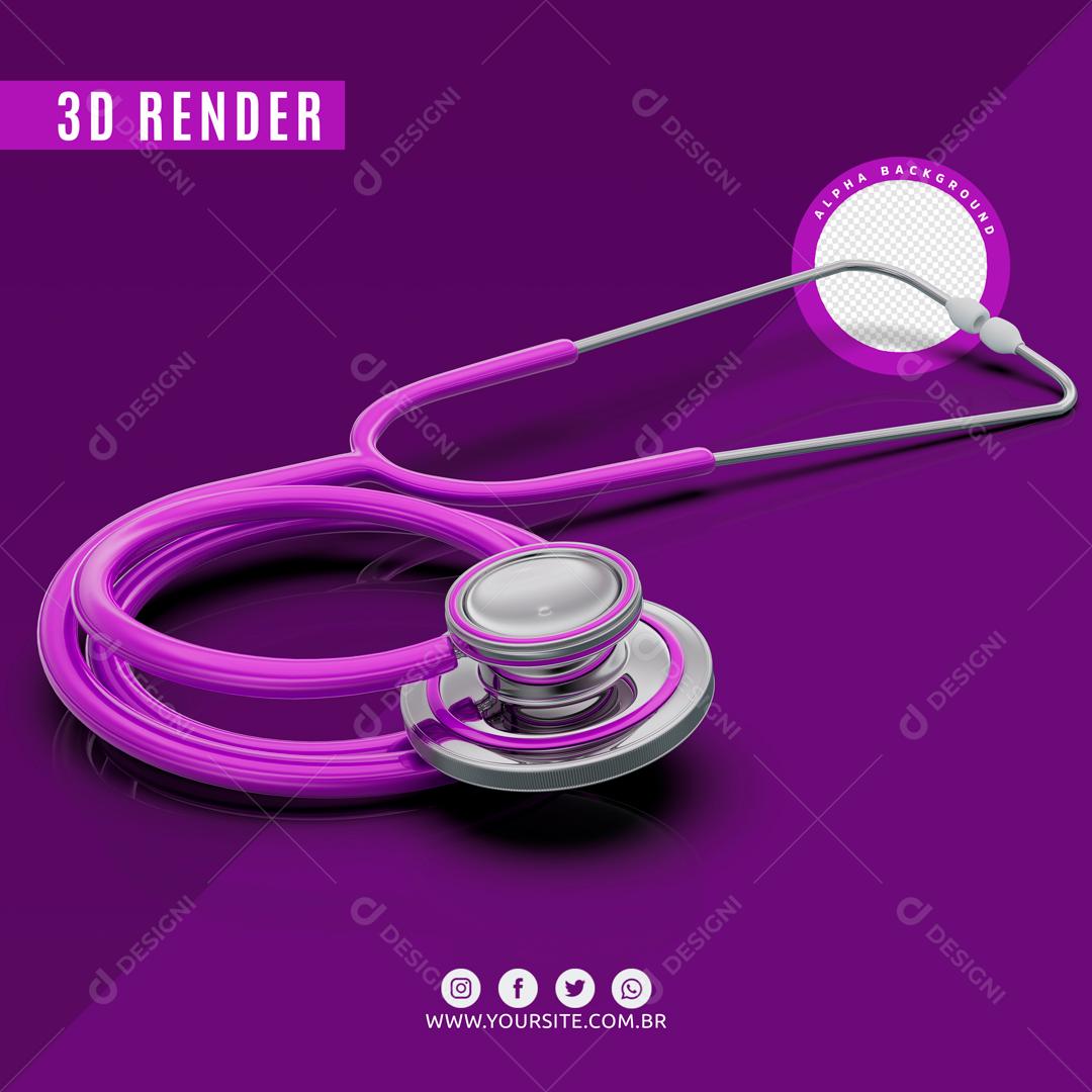 Elemento 3D Para Composição stetoskop Roxo PSD  Editável