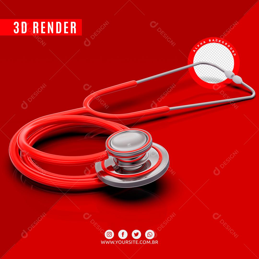 Elemento 3D Para Composição stetoskop Vermelho PSD  Editável