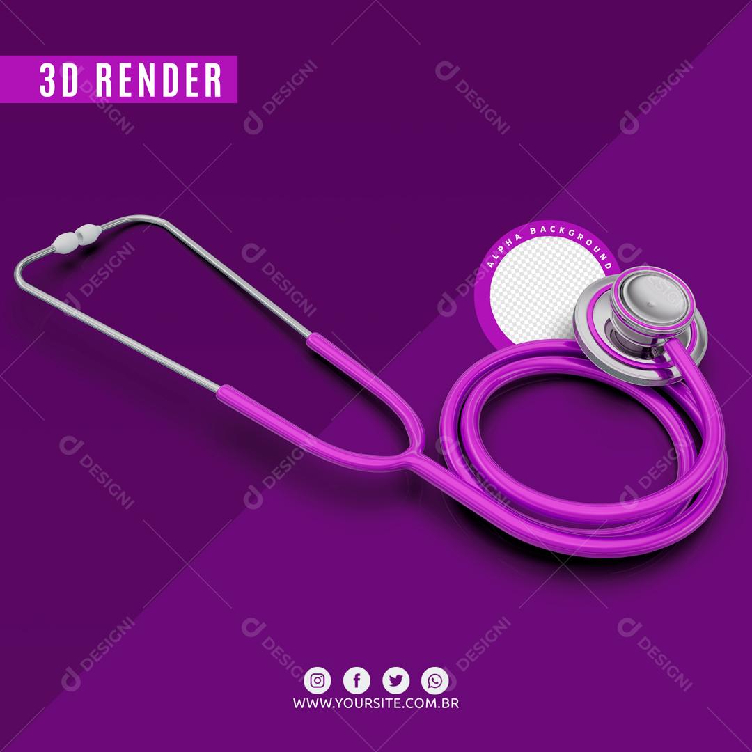 Elemento 3D Para Composição stetoskop Roxo PSD  Editável