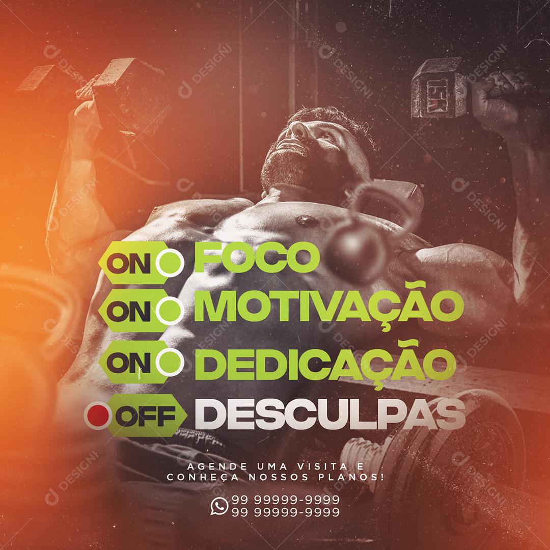 Social Media Foco Motivação Dedicação Desculpas Academia PSD Editável