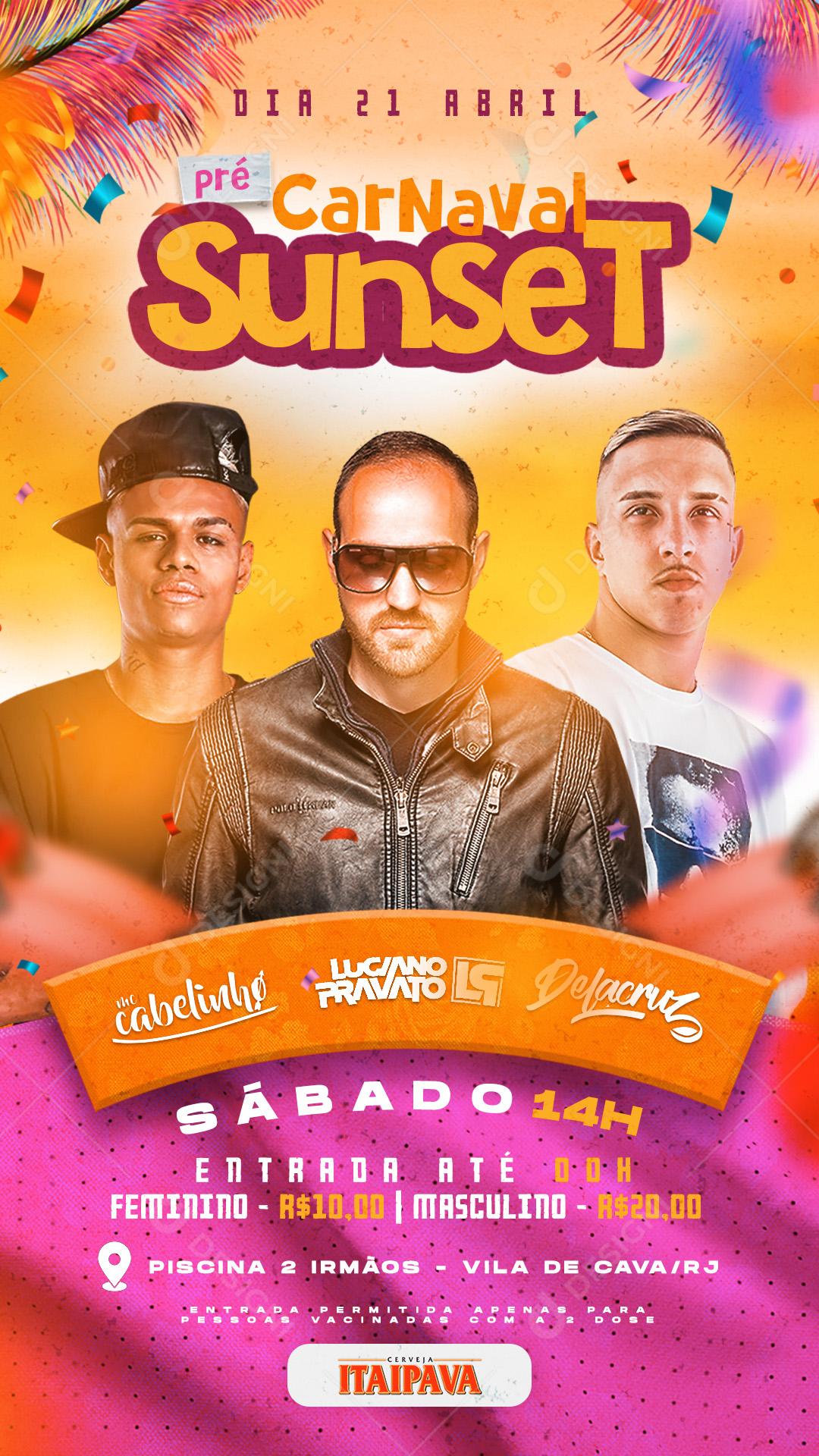 Flyers Carnaval Sunset Agenda Social Media PSD Editável