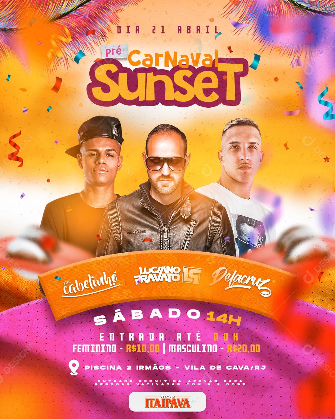 Social Media Carnaval Sunset Agenda Flyers PSD Editável