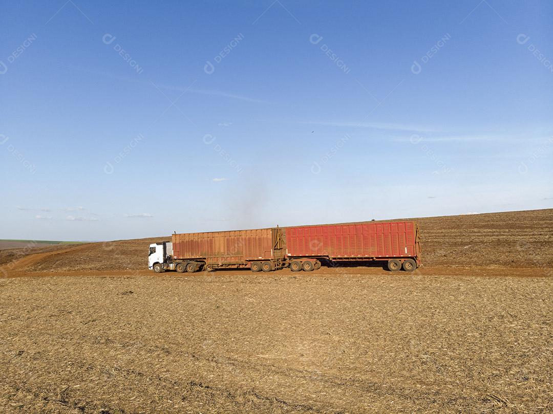 Caminhão esperando para carregar cana-de-açúcar no campo Imagem JPG