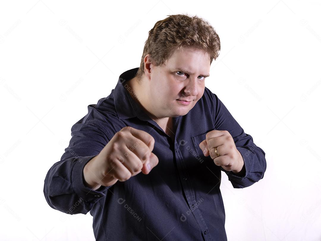 Homem caucasiano mais tamanho isolado no fundo branco Imagem JPG