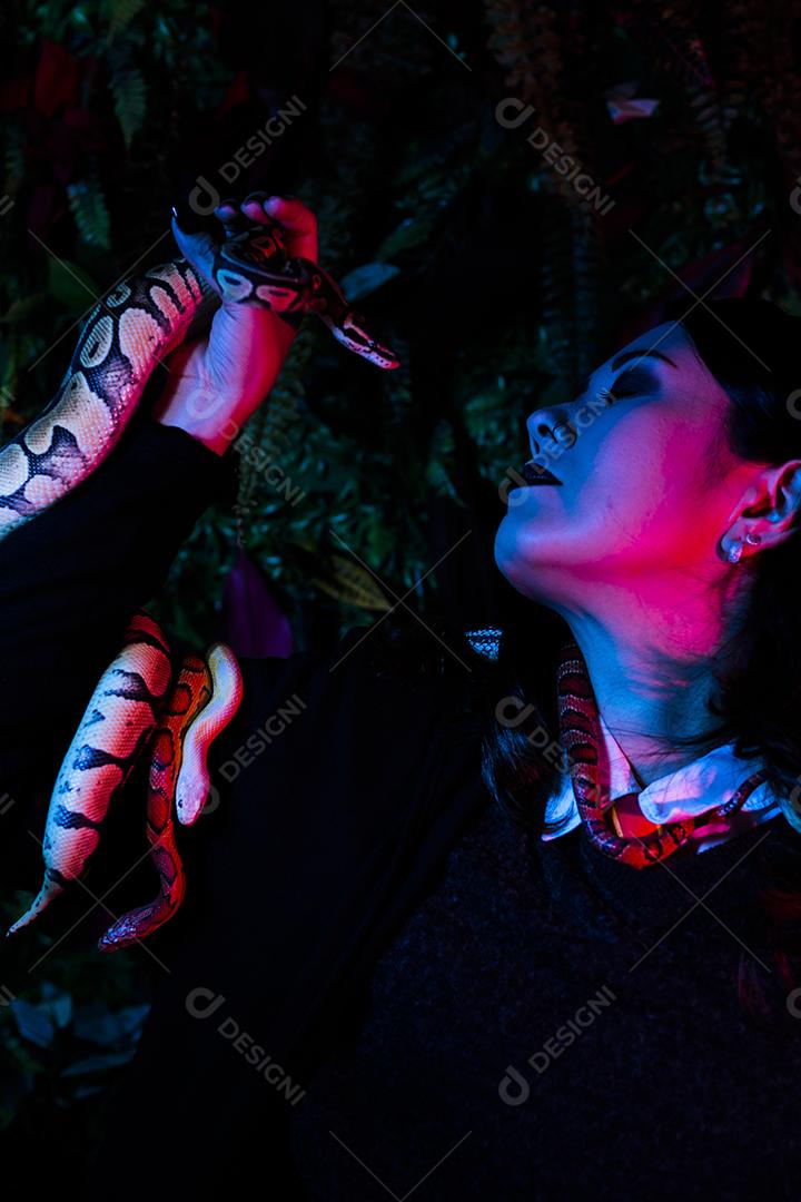 Japanese model in photo shoot with snake Image JPG