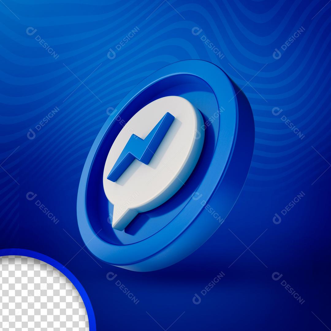 Elemento 3D Ícone Messenger Azul Para Composição PSD Editável