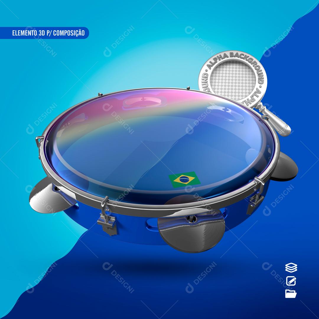Elemento 3D Para Composição Pandeiro Transparente PSD Editável